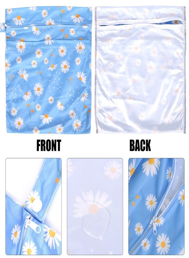 SANFERGE 3pcs Baby Cloth Diaper Wet Dry Bags, Waterproof Reusable Wet Bag with 2 Zipper Pockets & Handle, Washable Laundry Bags for Travel Beach Pool Daycare Yoga Gym Exercise Swimsuits, SML, Blue - Image 4